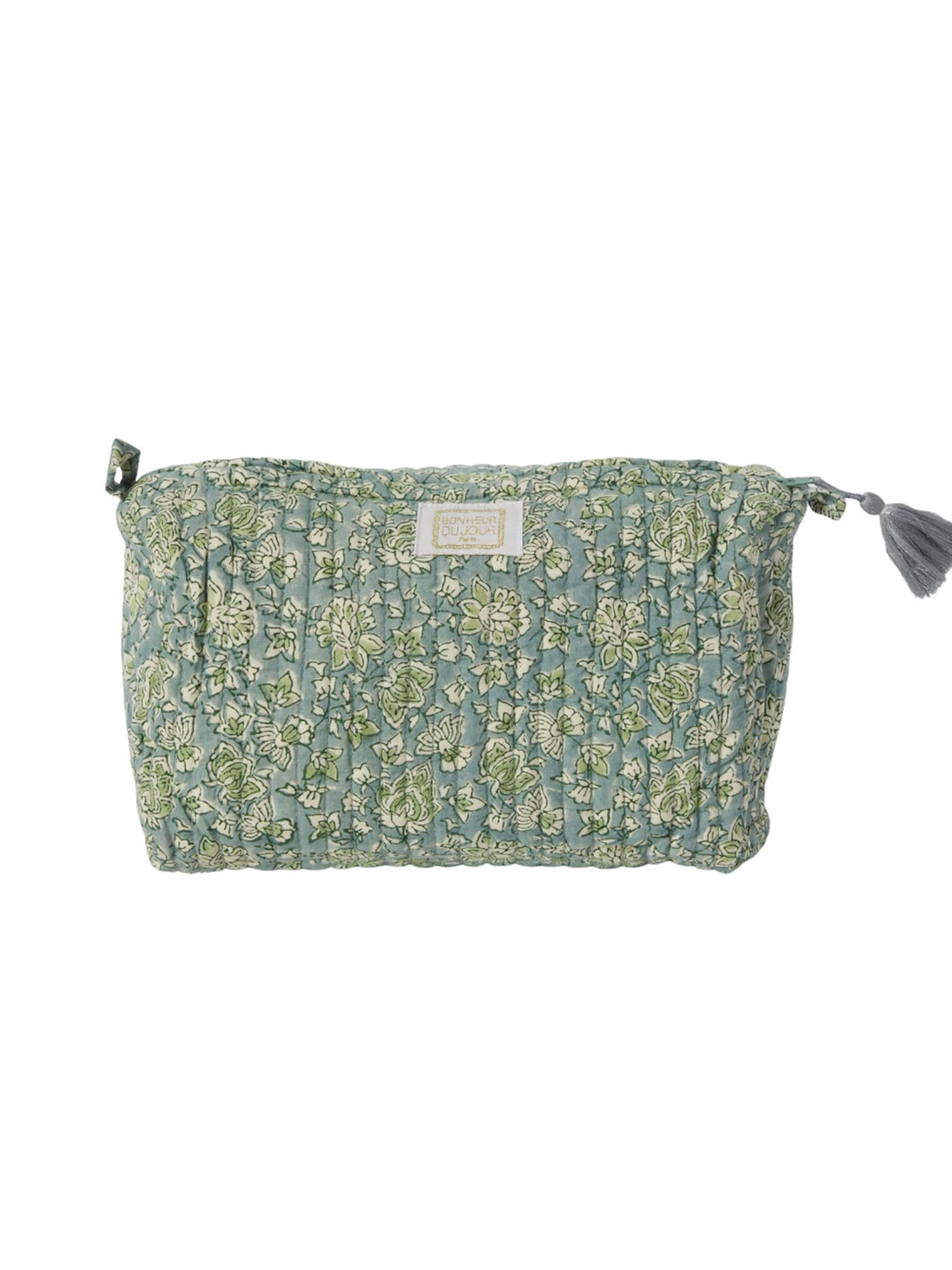 boho toilettas van Bonheur du Jour met handgemaakte blockprint bloemen en pompon