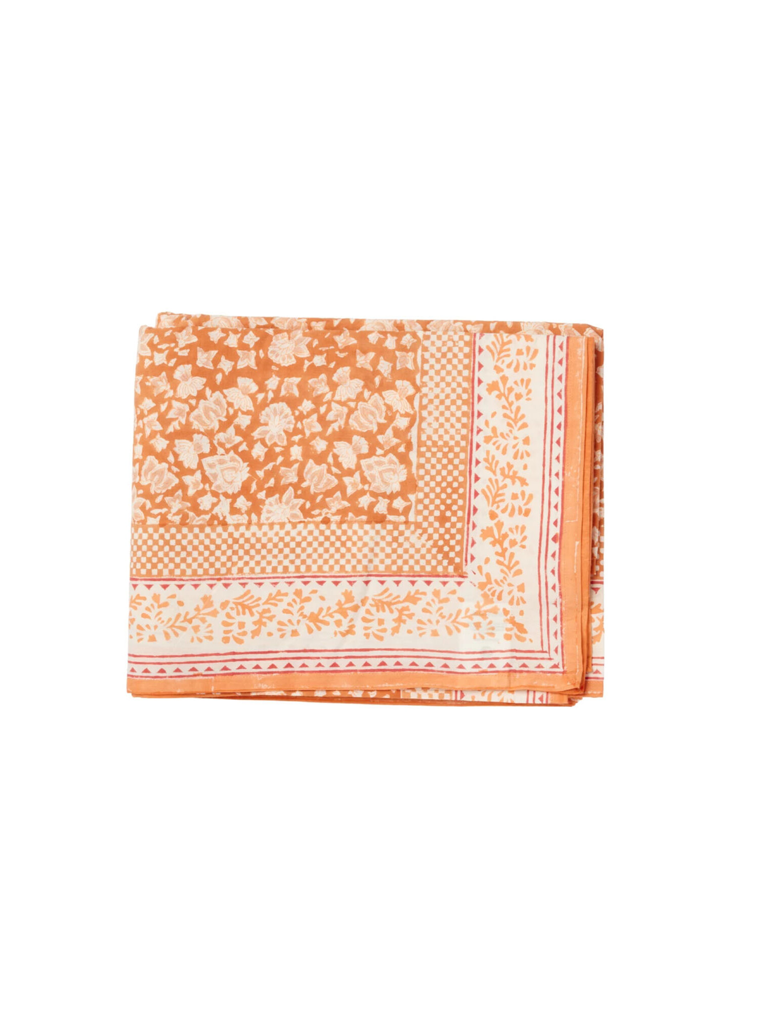 oranje blockprint tafelkleed