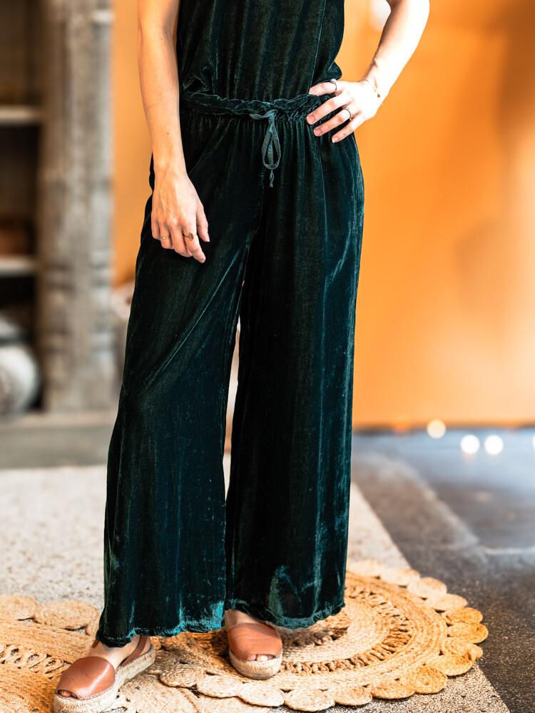 groene velvet viscose pantalon