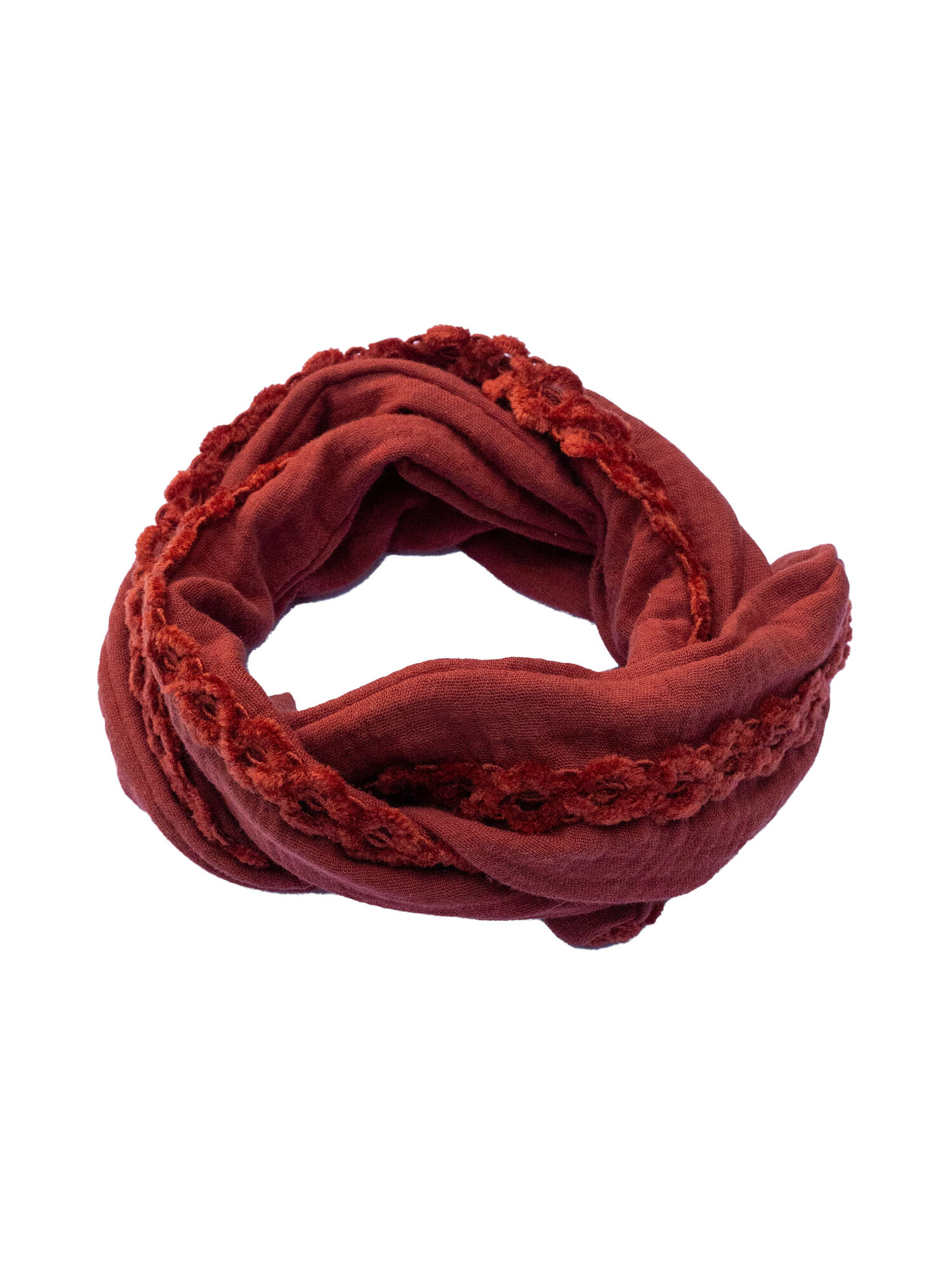 Boho Haarband “Rocío” – Rood Brique met Sierbandje uit Spanje