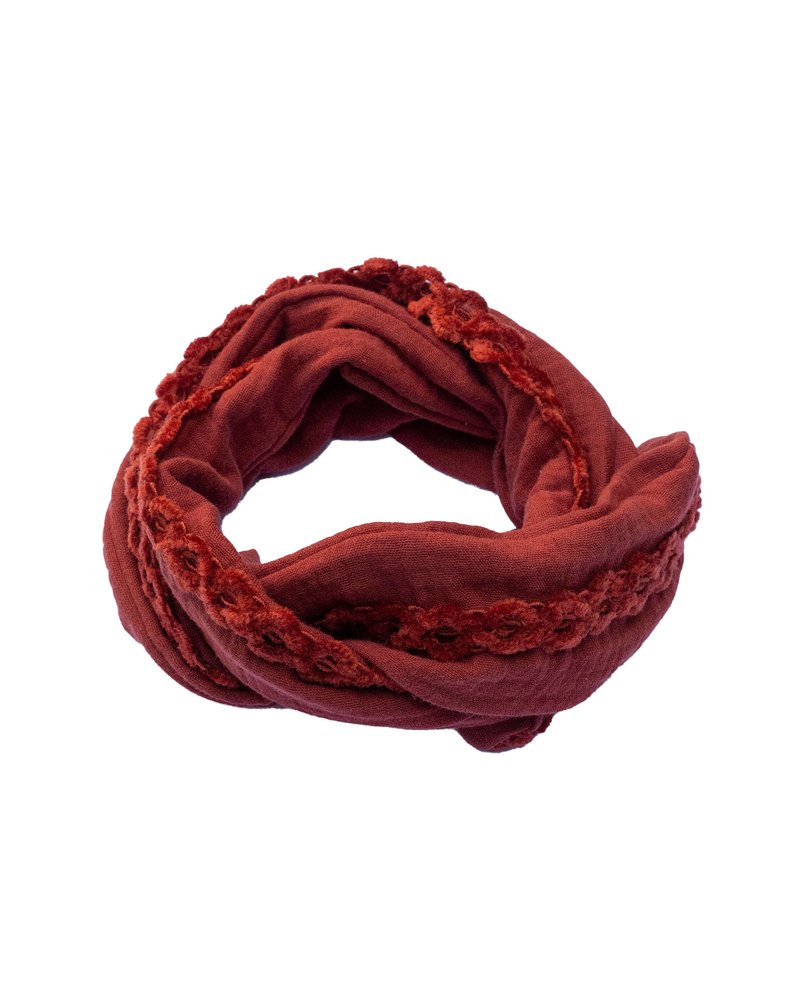 Boho Haarband “Rocío” – Rood Brique met Sierbandje uit Spanje