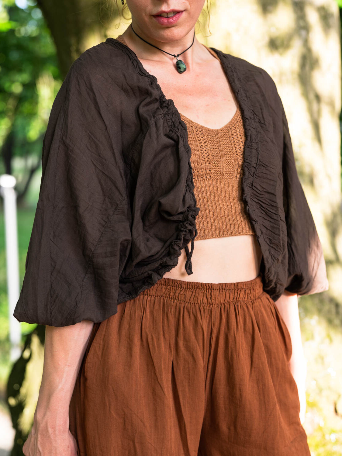 Boho vestje Solea – bruin met ruches
