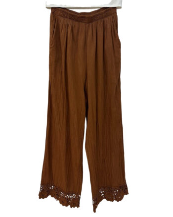 bruine katoenen broek met sierrand