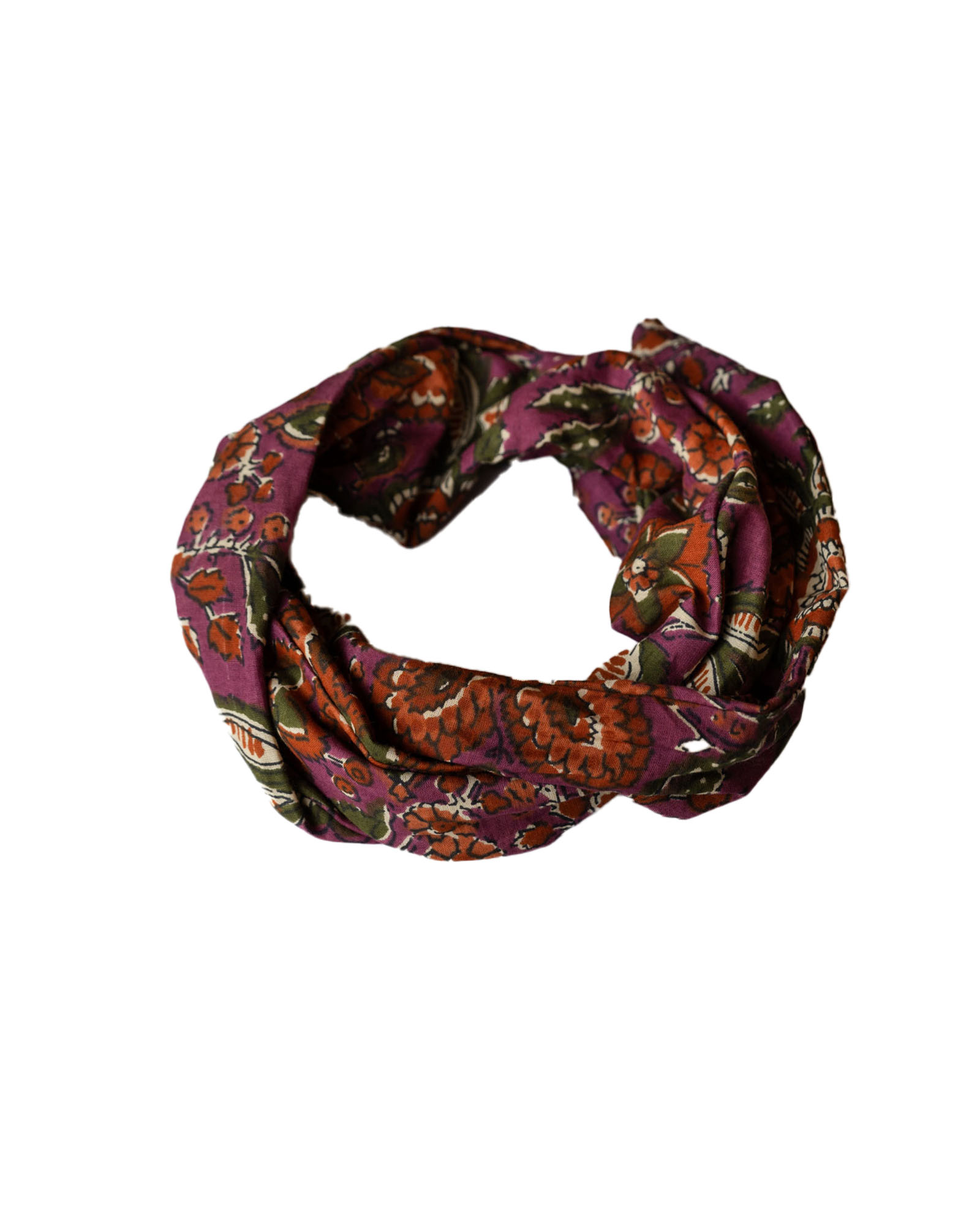 Boho haarband ‘Varja’ paars met oranje-wit-groene print