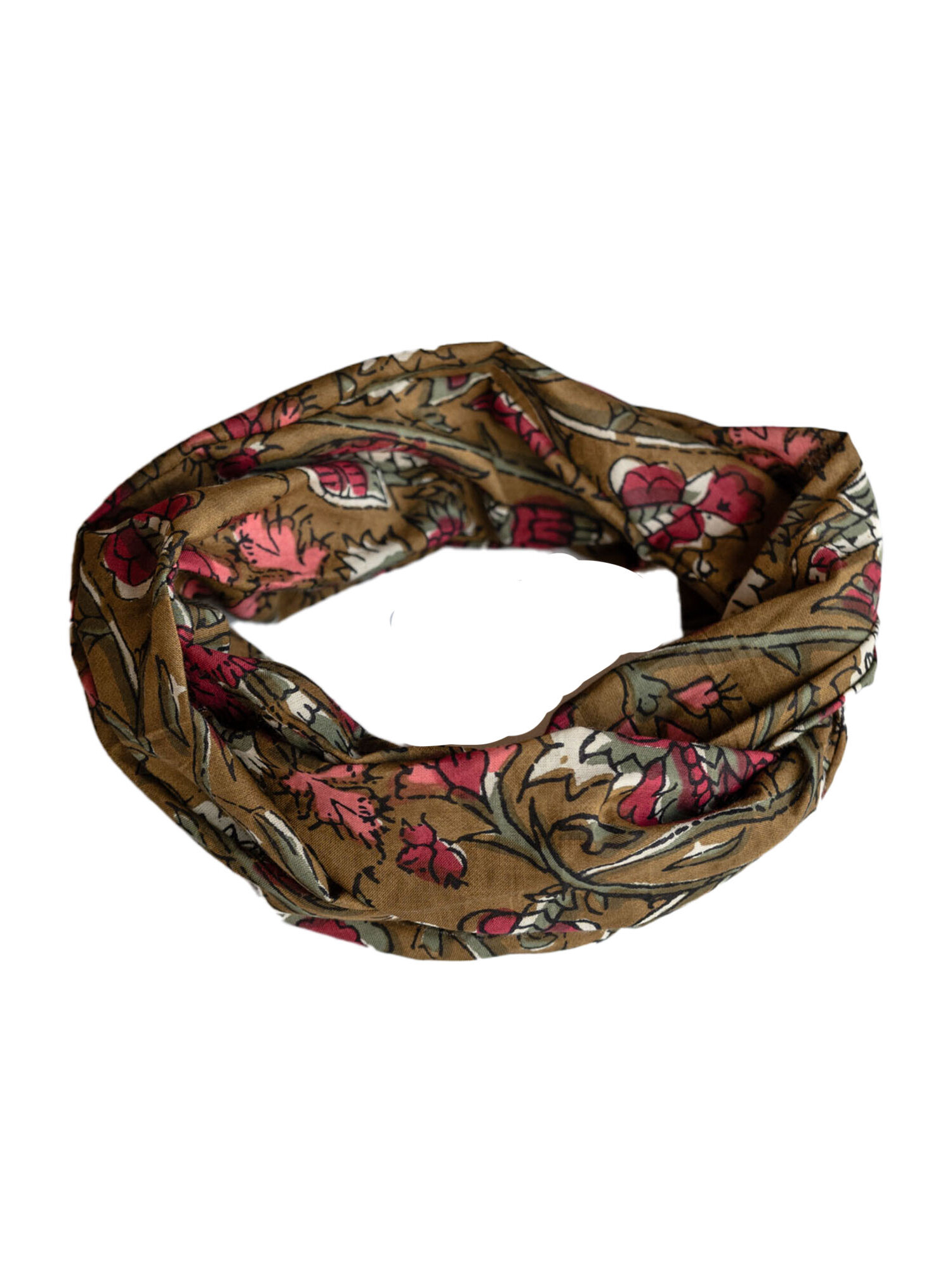 Boho blockprint haarband ‘Mira’ olijfgroen – voorkant