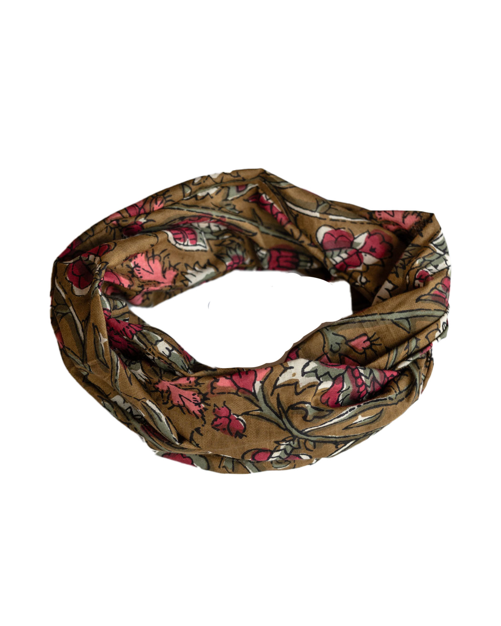 Boho blockprint haarband ‘Mira’ olijfgroen – voorkant